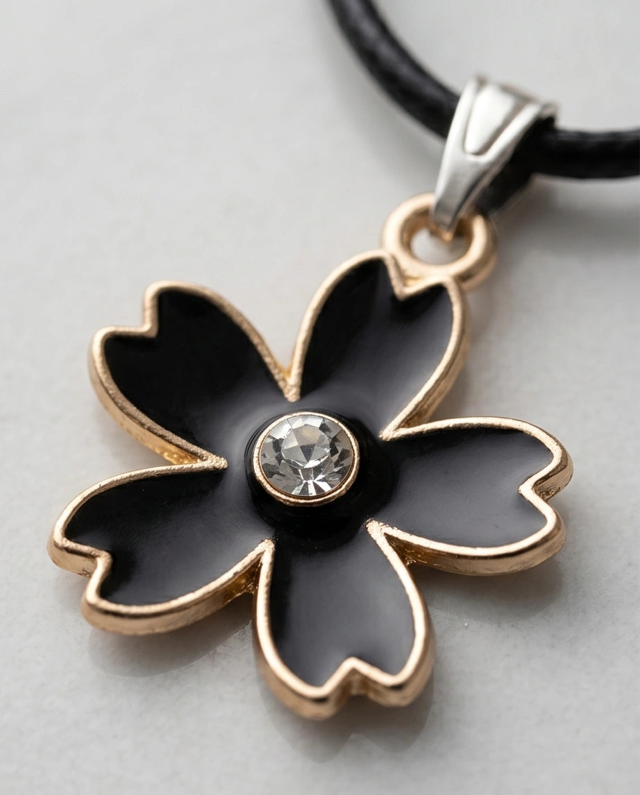 Gold and Black Cherry Blossom Necklace