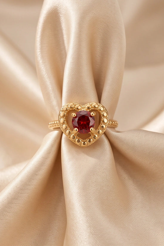 Vintage Gold Ruby Granulated Heart Ring