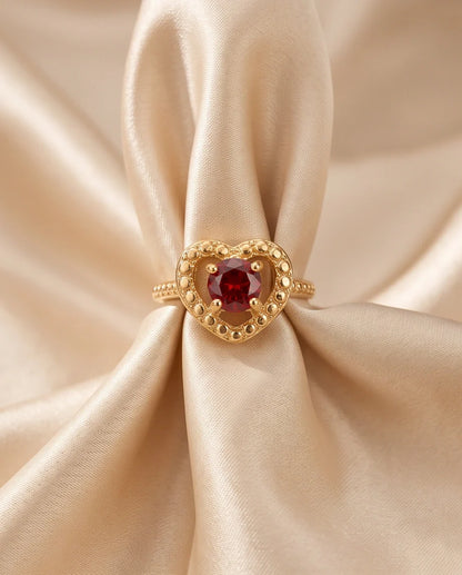 Vintage Gold Ruby Granulated Heart Ring
