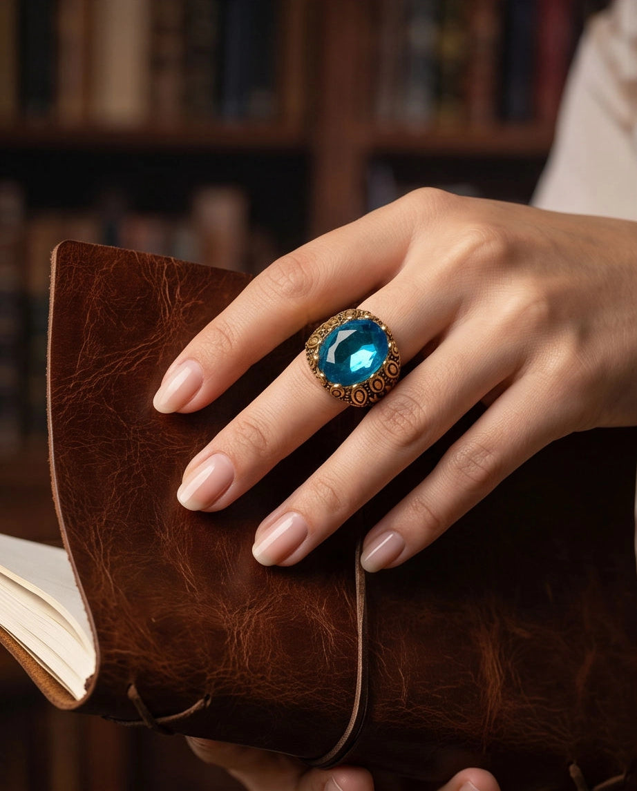 Antique Gold Oval Topaz Engraved Signet Ring