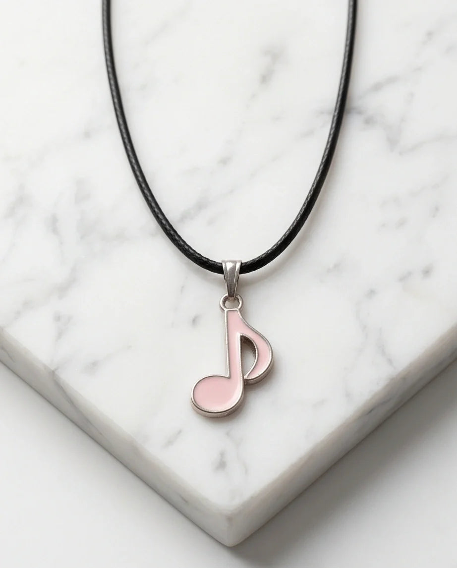 Silver and Pink Eighth Note Necklace