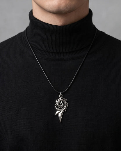 Silver Tribal Swirl Flame Cord Necklace