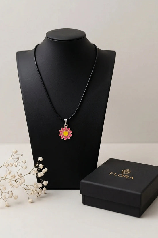 Pink Daisy Flower Enamel Pendant Choker Necklace