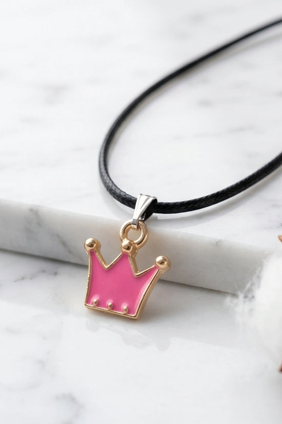 Gold and Pink Crown Pendant Necklace
