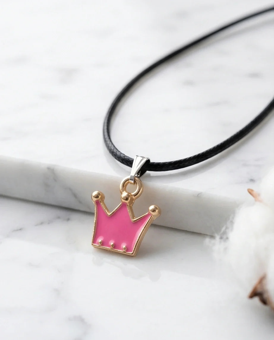 Gold and Pink Crown Pendant Necklace