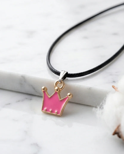 Gold and Pink Crown Pendant Necklace