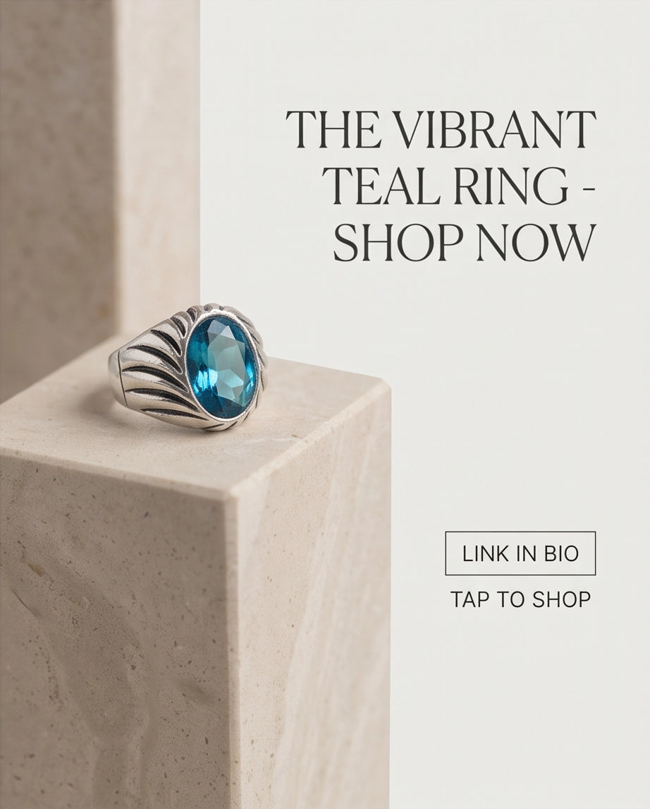 Teal Oval-Cut Gemstone Fluted Cable-Texture Silver Ring