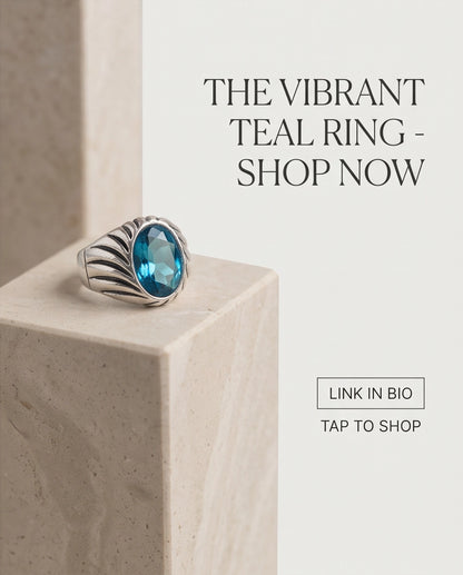 Teal Oval-Cut Gemstone Fluted Cable-Texture Silver Ring