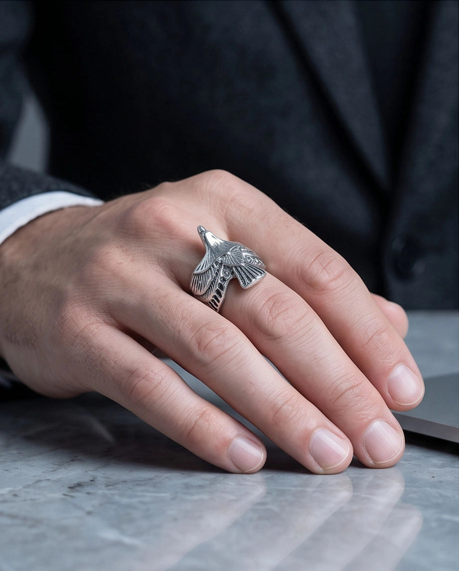 Oxidized Silver Soaring Eagle Sculpted Ring