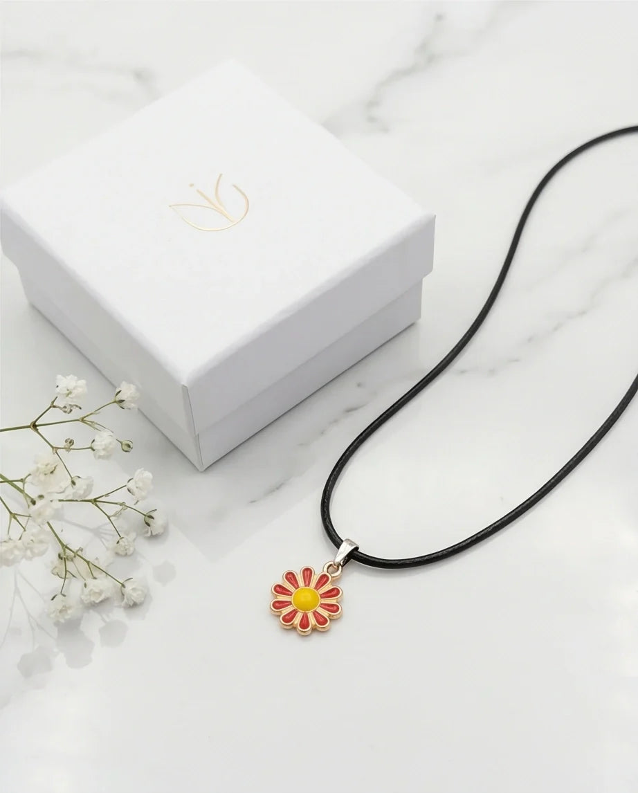 Gold and Red Flower Pendant Necklace