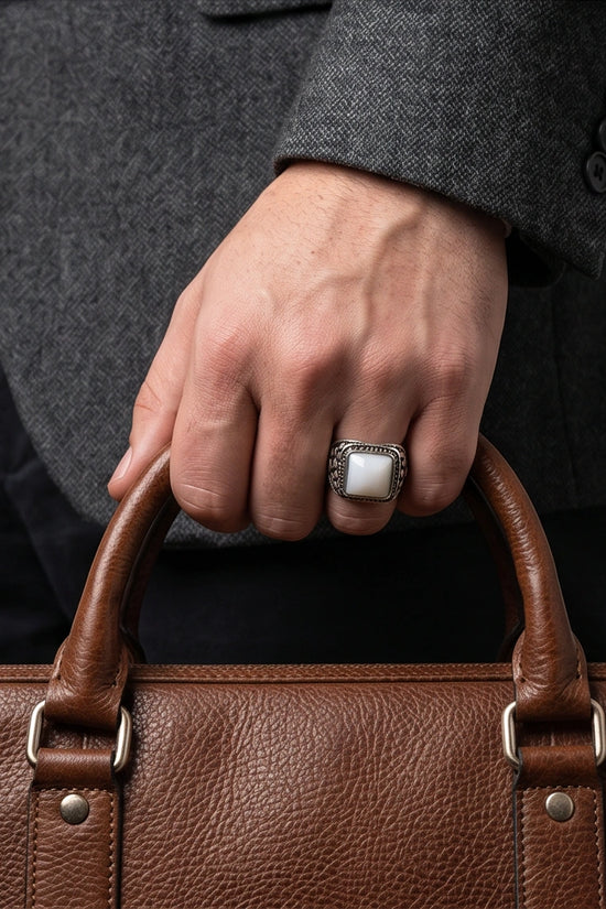 Imperial Alabaster Shield Signet Ring