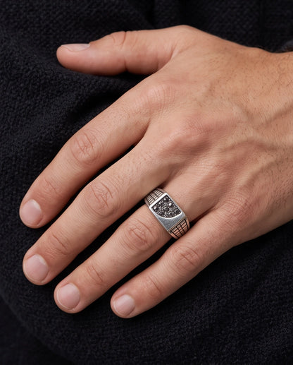 Garnet Micro-Pavé Geometric Segment Band Silver Ring
