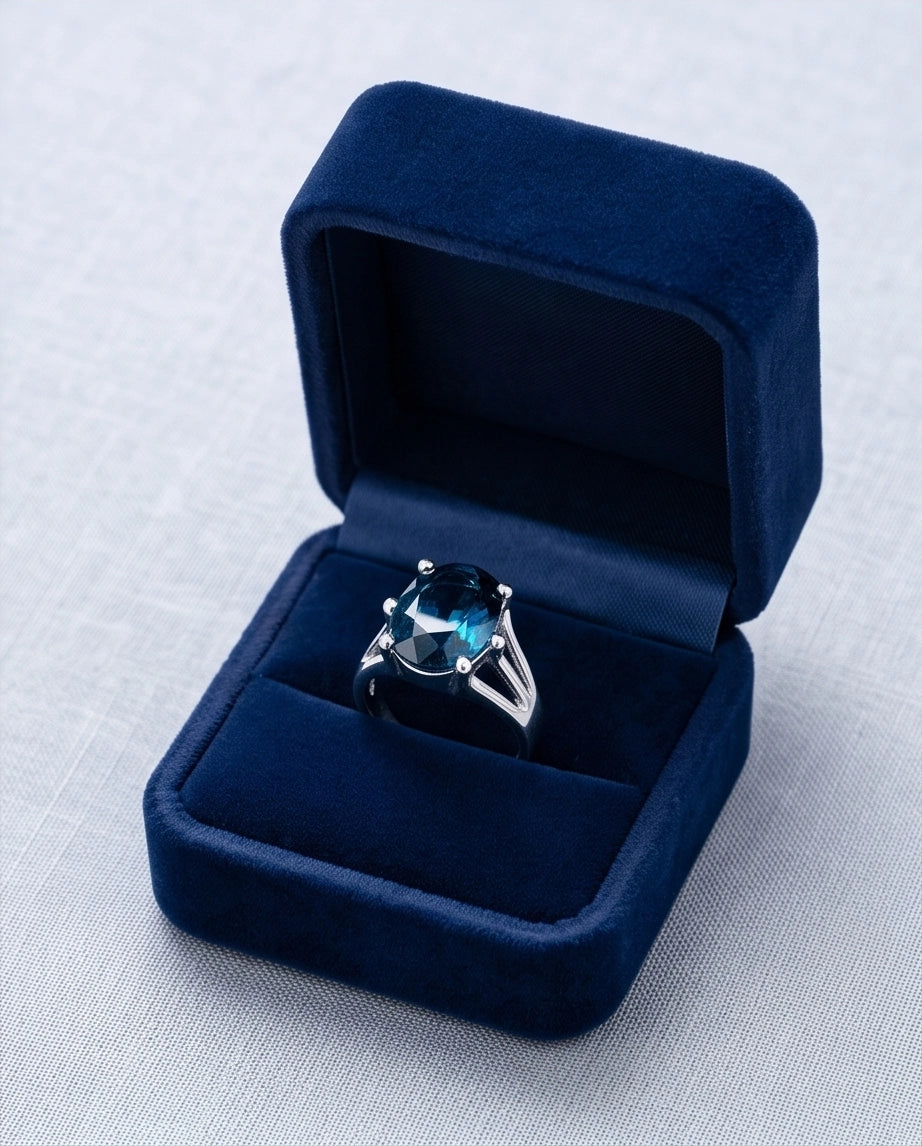 Silver Oval Sapphire Gemstone Solitaire Ring