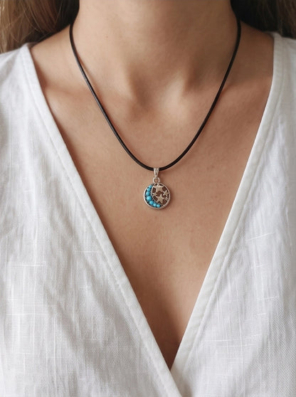 Turquoise Crescent Moon & Star Pendant Necklace