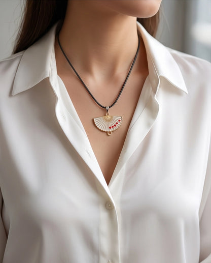 Cherry Blossom Fan Pendant Necklace