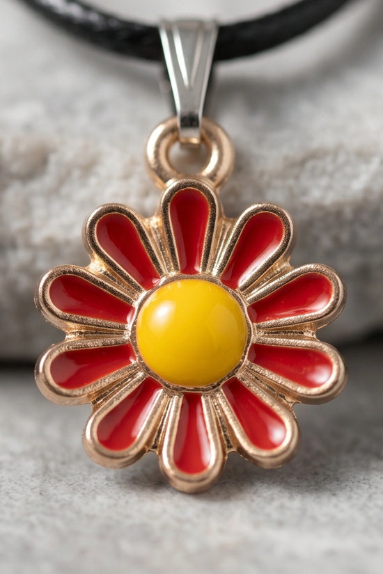 Gold and Red Flower Pendant Necklace