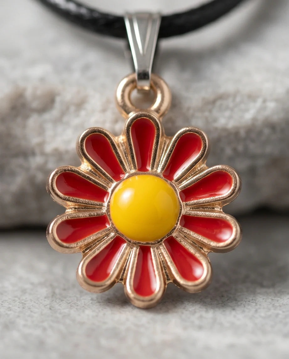 Gold and Red Flower Pendant Necklace