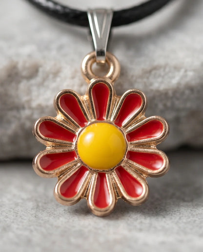 Gold and Red Flower Pendant Necklace