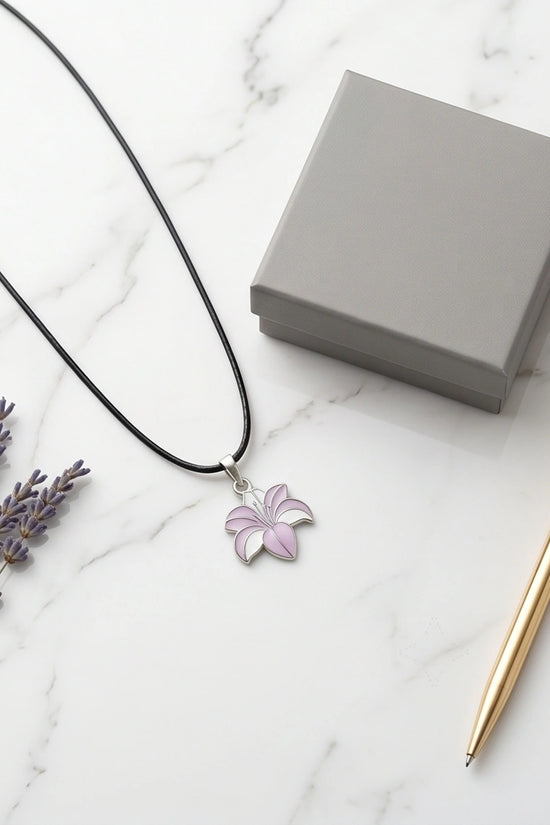 Elegant Pastel Pink and White Lily Enamel Pendant Necklace