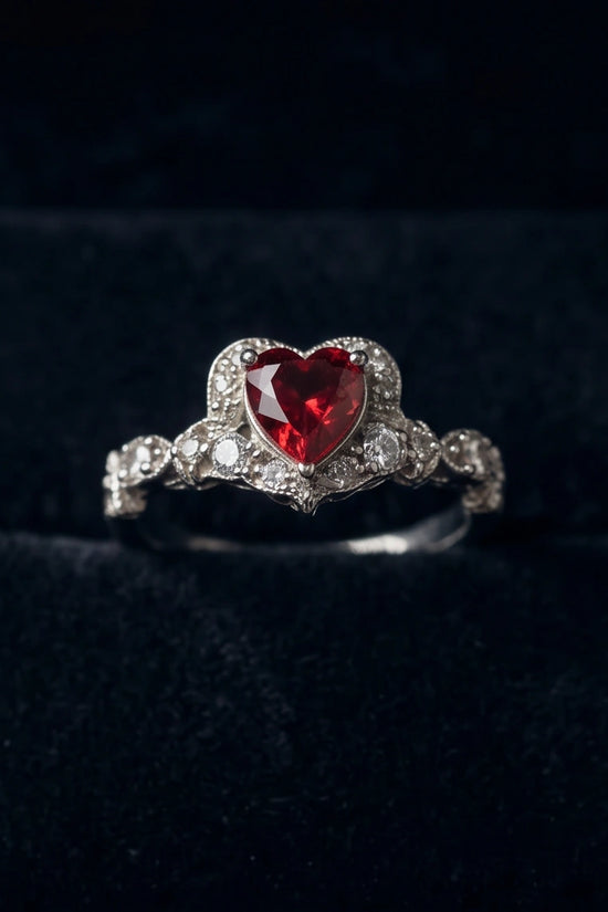 Vintage Heart Ruby & Diamond Accent Ring