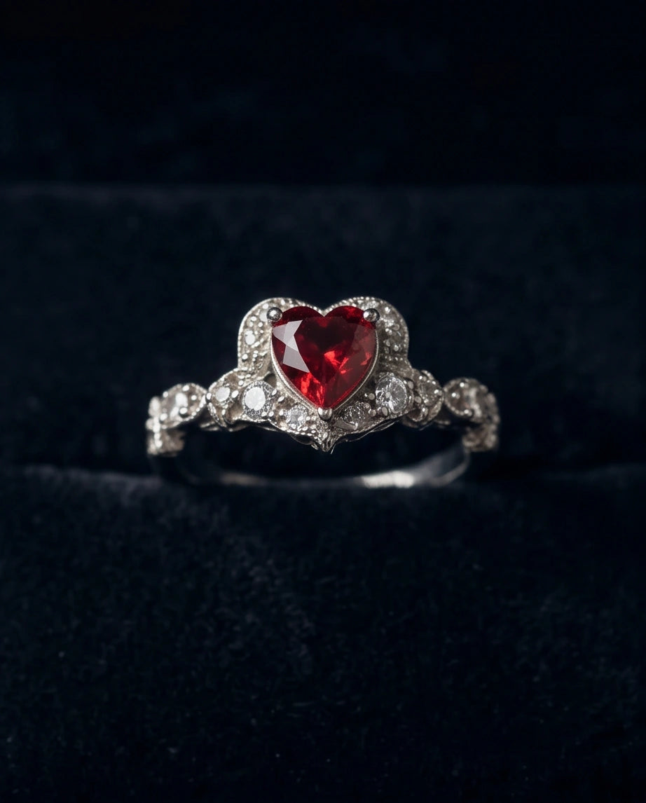 Vintage Heart Ruby & Diamond Accent Ring