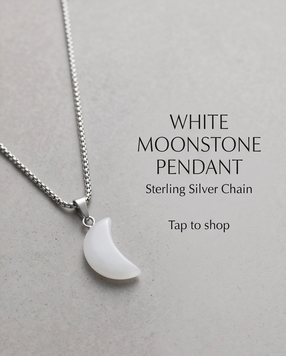 Silver Opal White Crescent Moon Pendant Necklace
