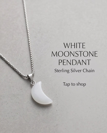 Silver Opal White Crescent Moon Pendant Necklace