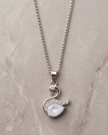Silver Mother of Pearl Swan Pendant Necklace