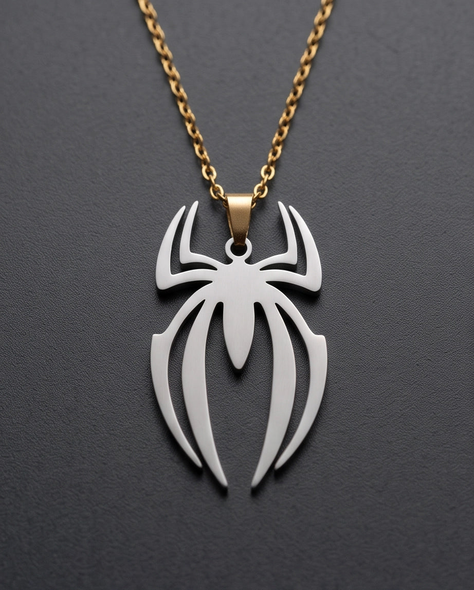 Silver Tribal Spider Emblem Pendant Necklace