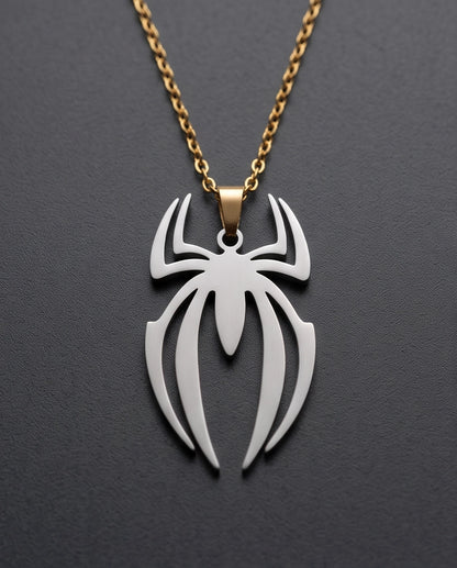 Silver Tribal Spider Emblem Pendant Necklace