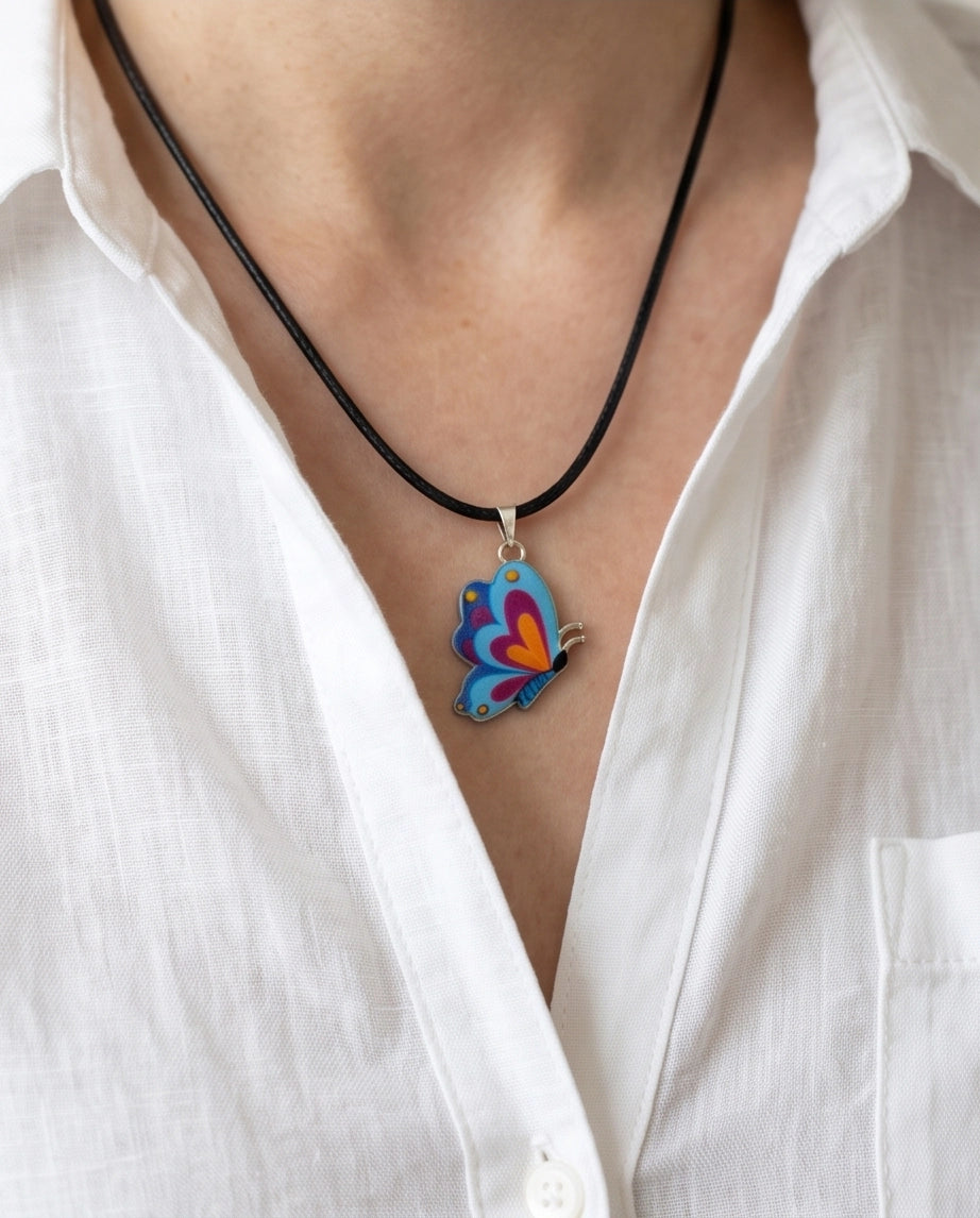Colorful Side-Profile Butterfly Cord Necklace