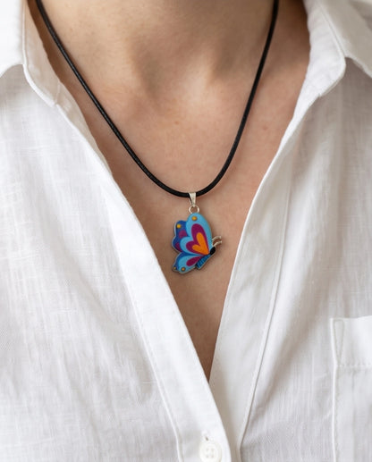 Colorful Side-Profile Butterfly Cord Necklace