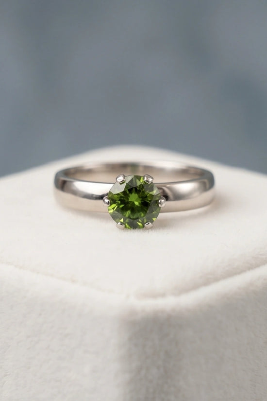 Sterling Silver Round-Cut Olive Green Solitaire Ring
