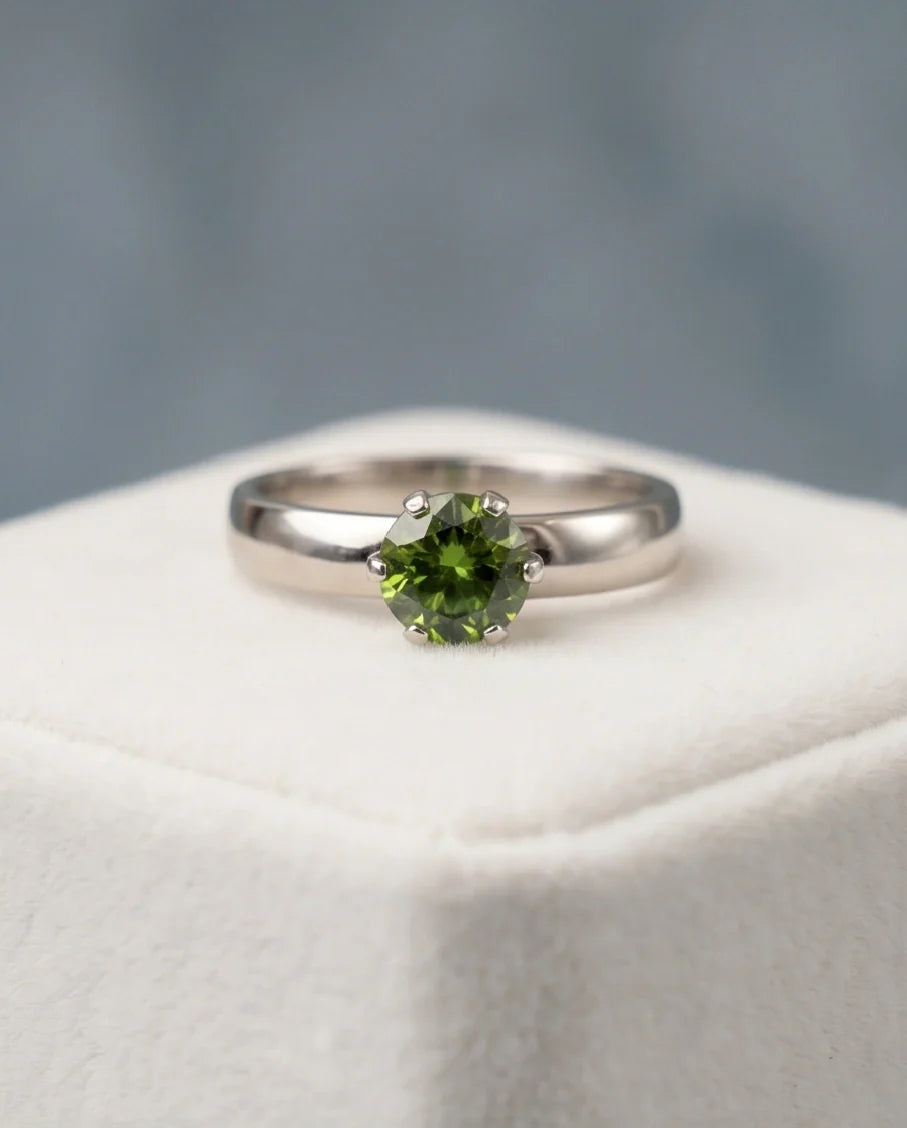 Sterling Silver Round-Cut Olive Green Solitaire Ring