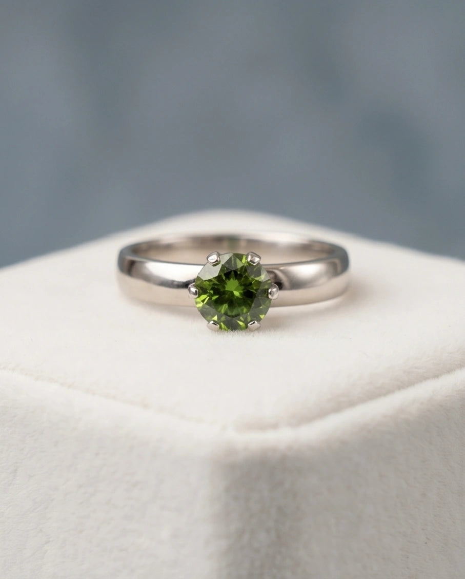 Sterling Silver Round-Cut Olive Green Solitaire Ring
