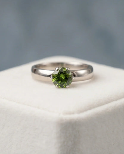 Sterling Silver Round-Cut Olive Green Solitaire Ring
