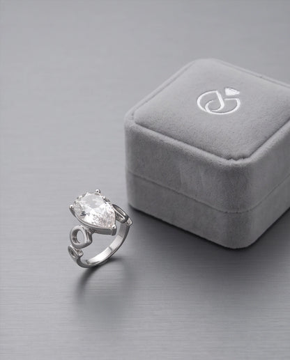 Clear Gemstone Prong-Set Teardrop Loop Silver Ring