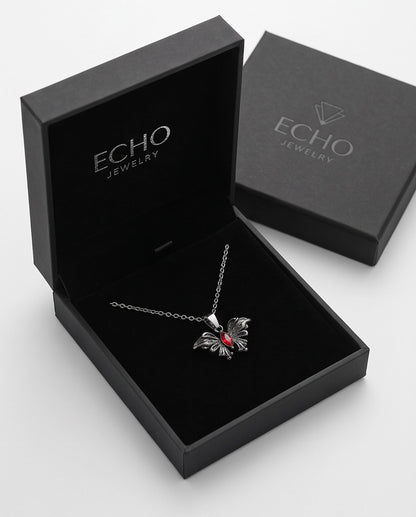 Black Gothic Butterfly Red Gem Pendant Necklace