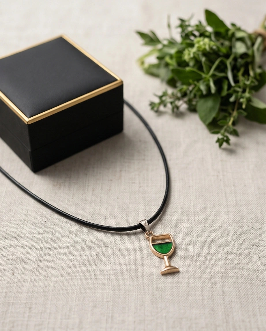 Gold and Green Wine Glass Necklace