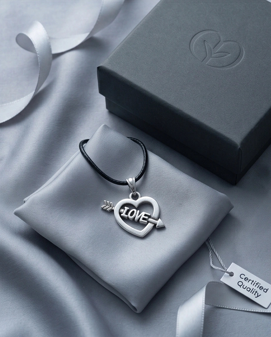 The Pierced Heart: Minimalist "LOVE" Arrow Pendant Necklace