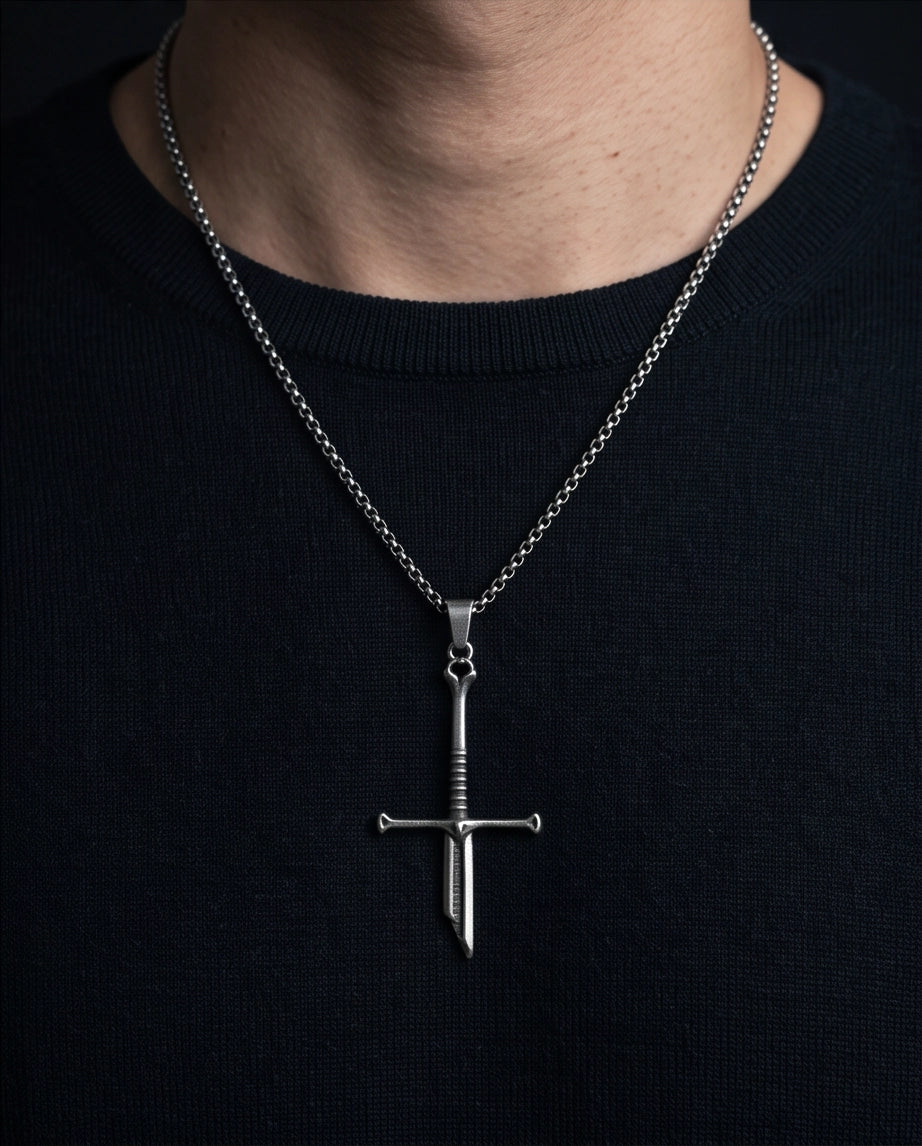 Silver Broken Sword Pendant Necklace