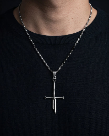 Silver Broken Sword Pendant Necklace