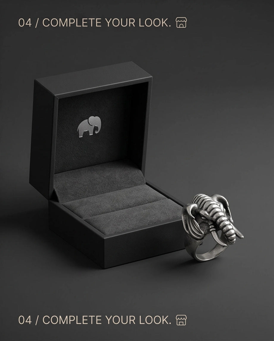 Oxidized Silver Sculpted Elephant Signet Ring