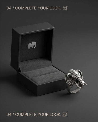 Oxidized Silver Sculpted Elephant Signet Ring