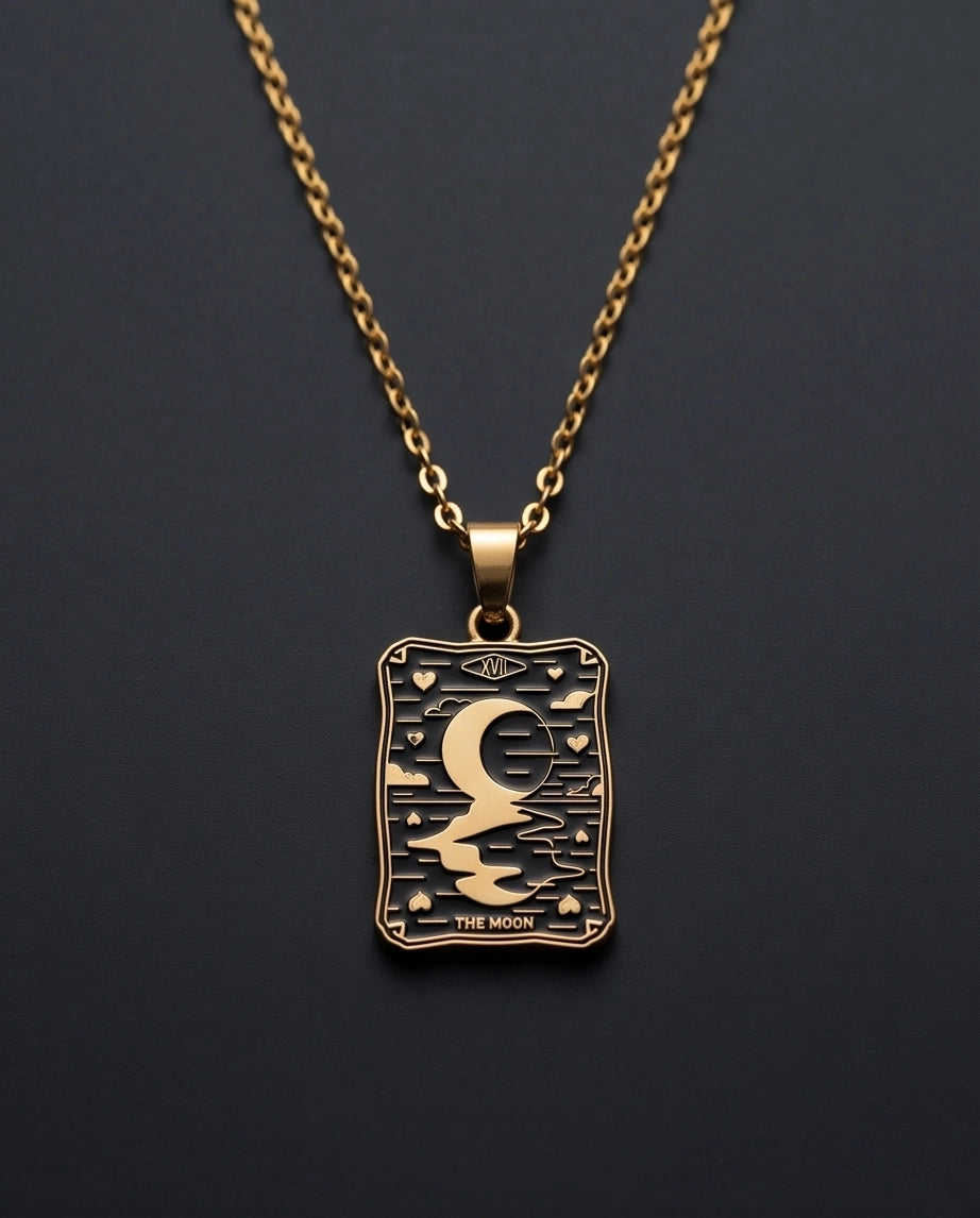 Gold "The Moon" Tarot Card Pendant Necklace