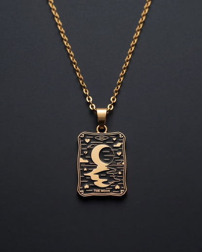 Gold "The Moon" Tarot Card Pendant Necklace