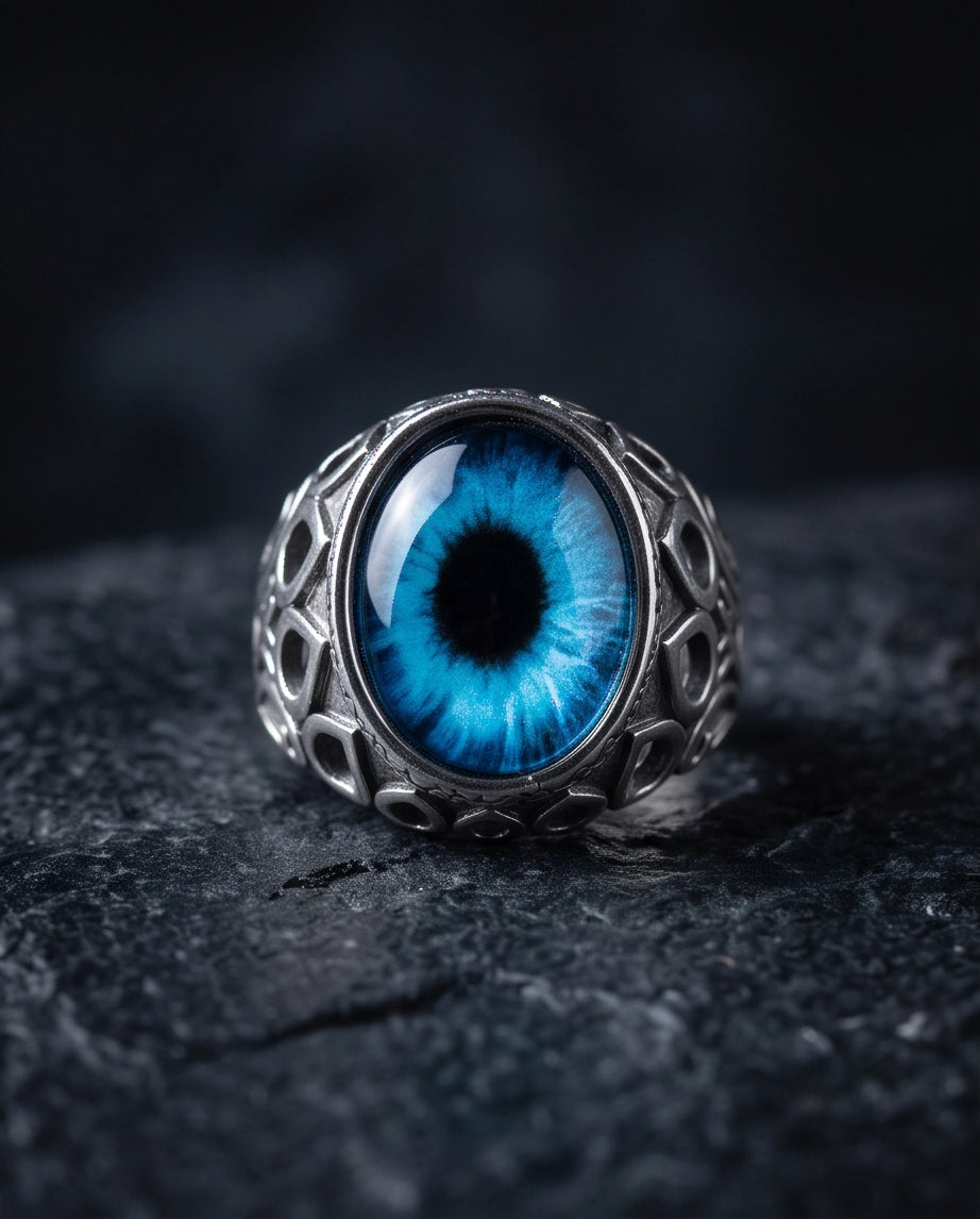 Azure Teardrop Link Ocular Silver Ring