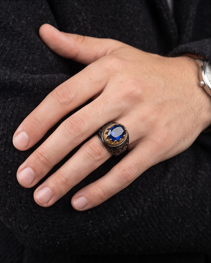 Royal Sapphire Crowned Filigree Signet Ring