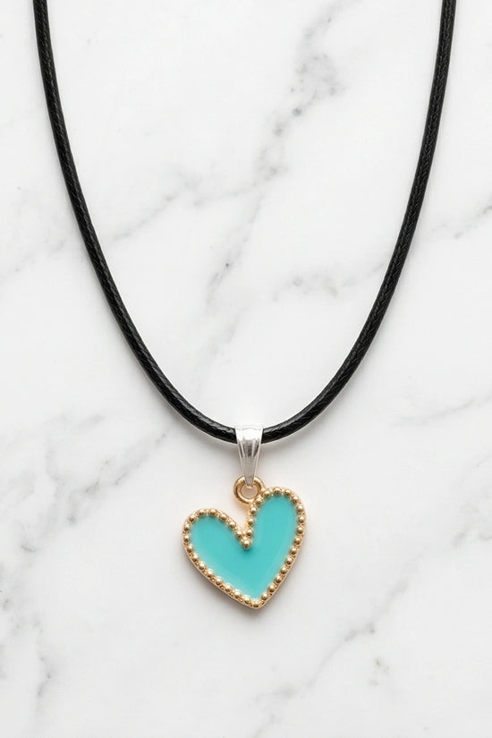 Gold and Turquoise Beaded Heart Necklace