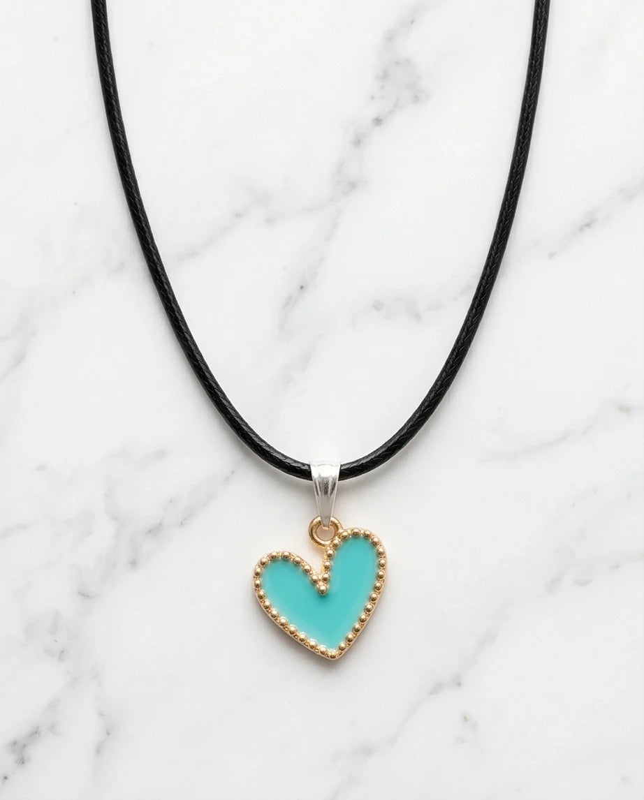 Gold and Turquoise Beaded Heart Necklace